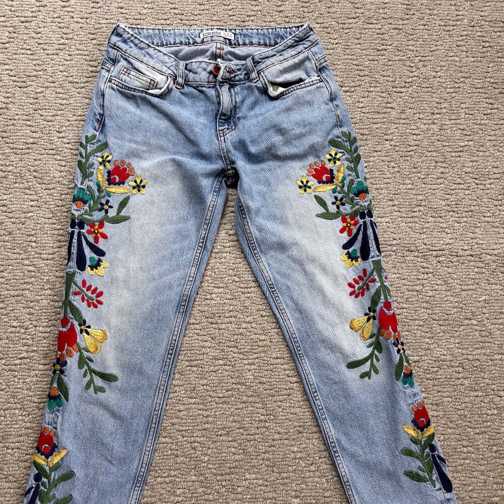 Embroidered Flower Jeans